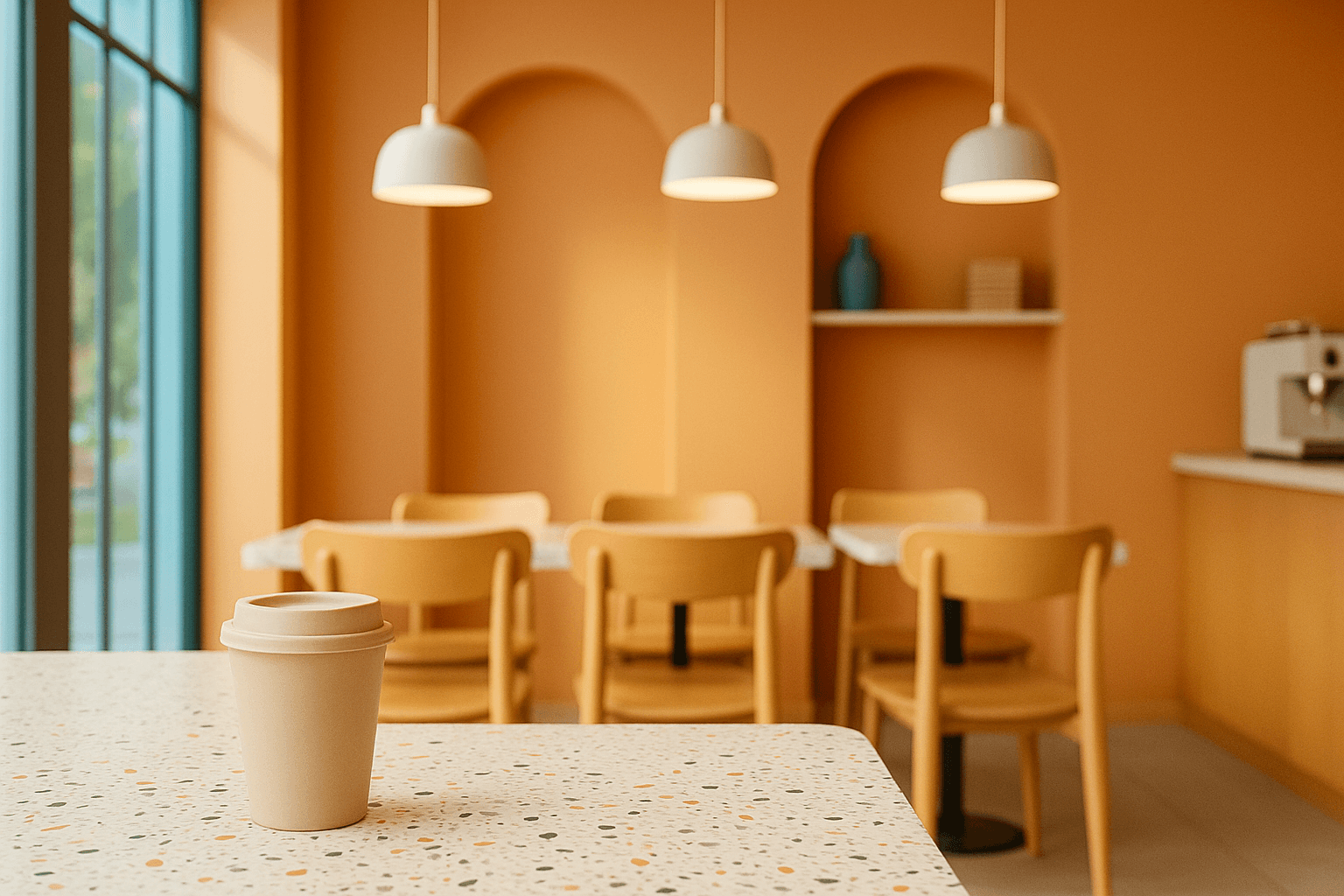 Modern coffee shop interior with natural lighting